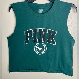 PINK Victoria's Secret Dark Green Cropped Muscle Tank Top